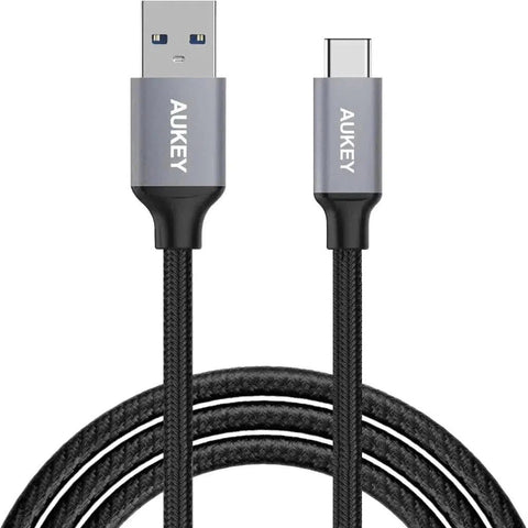 Aukey Braided Nylon Usb 3.0 To Usb-C 1M Cable - Black ColorWaves