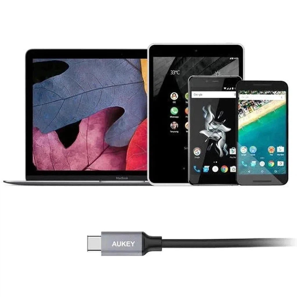 Aukey Braided Nylon Usb 3.0 To Usb-C 2M Cable - Black ColorWaves