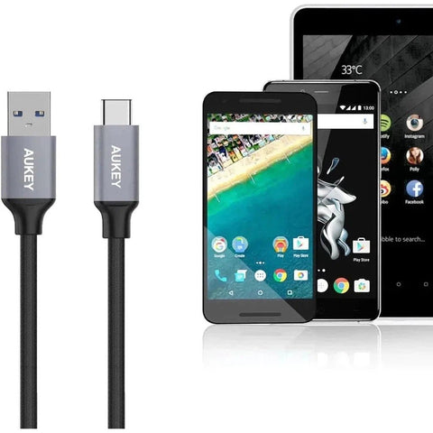 Aukey Braided Nylon Usb 3.0 To Usb-C Cables - Black ColorWaves