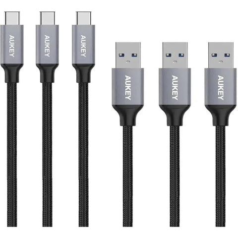 Aukey Braided Nylon Usb 3.0 To Usb-C Cables - Black ColorWaves