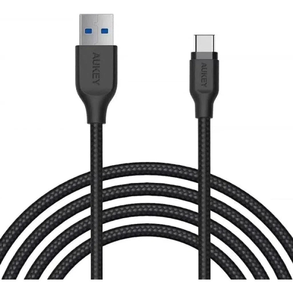 Aukey Braided Nylon Usb 3.1 Gen1 To Usb-C 2M Cable - Black ColorWaves