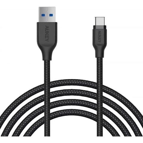 Aukey Braided Nylon Usb 3.1 Gen1 To Usb-C 2M Cable - Black ColorWaves