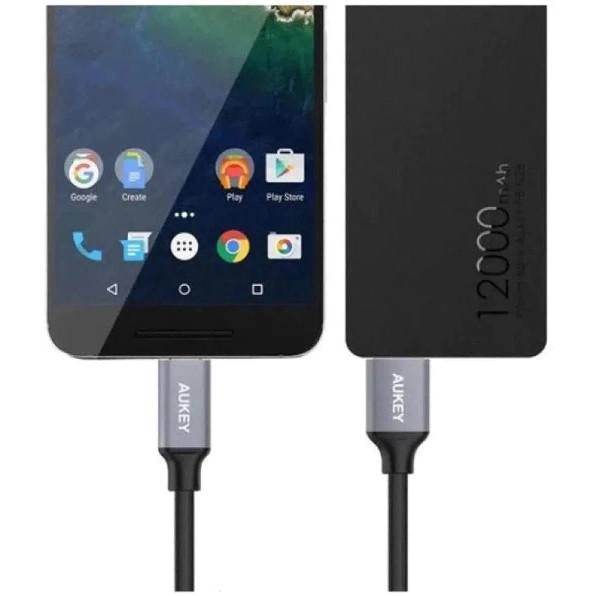 Aukey Braided Nylon Usb3.1 To Usb C 2M Cable - Black ColorWaves
