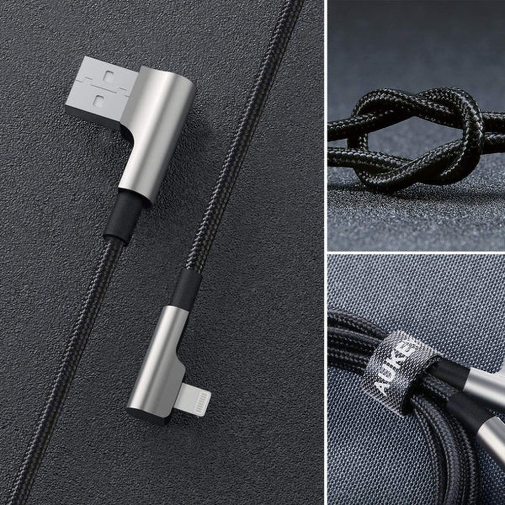 Aukey Cb-Bal6 90 Degree Braided Nylon Sync; Charge Lightning Cable (1.2M / 3.95Ft) ColorWaves