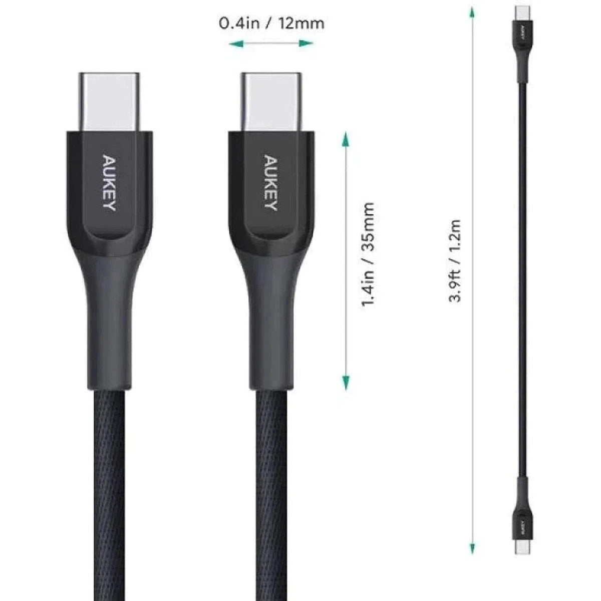 Aukey Kevlar Core Usb-C To C 1.2M Cable - Black ColorWaves