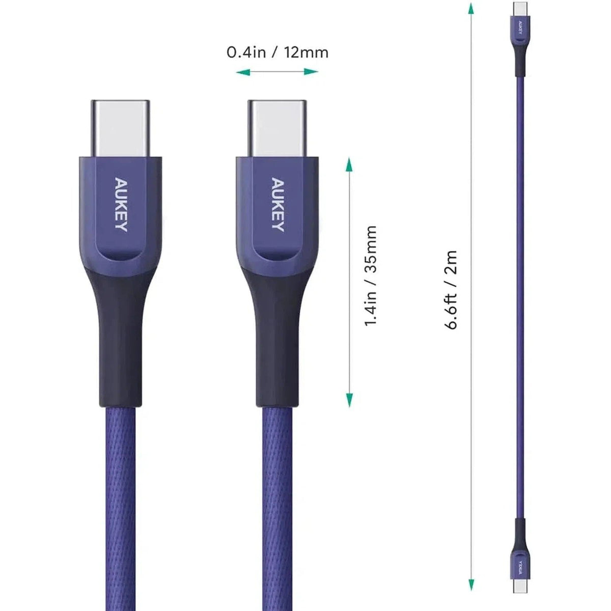 Aukey Kevlar Core Usb-C To C 2M Cable - Blue ColorWaves