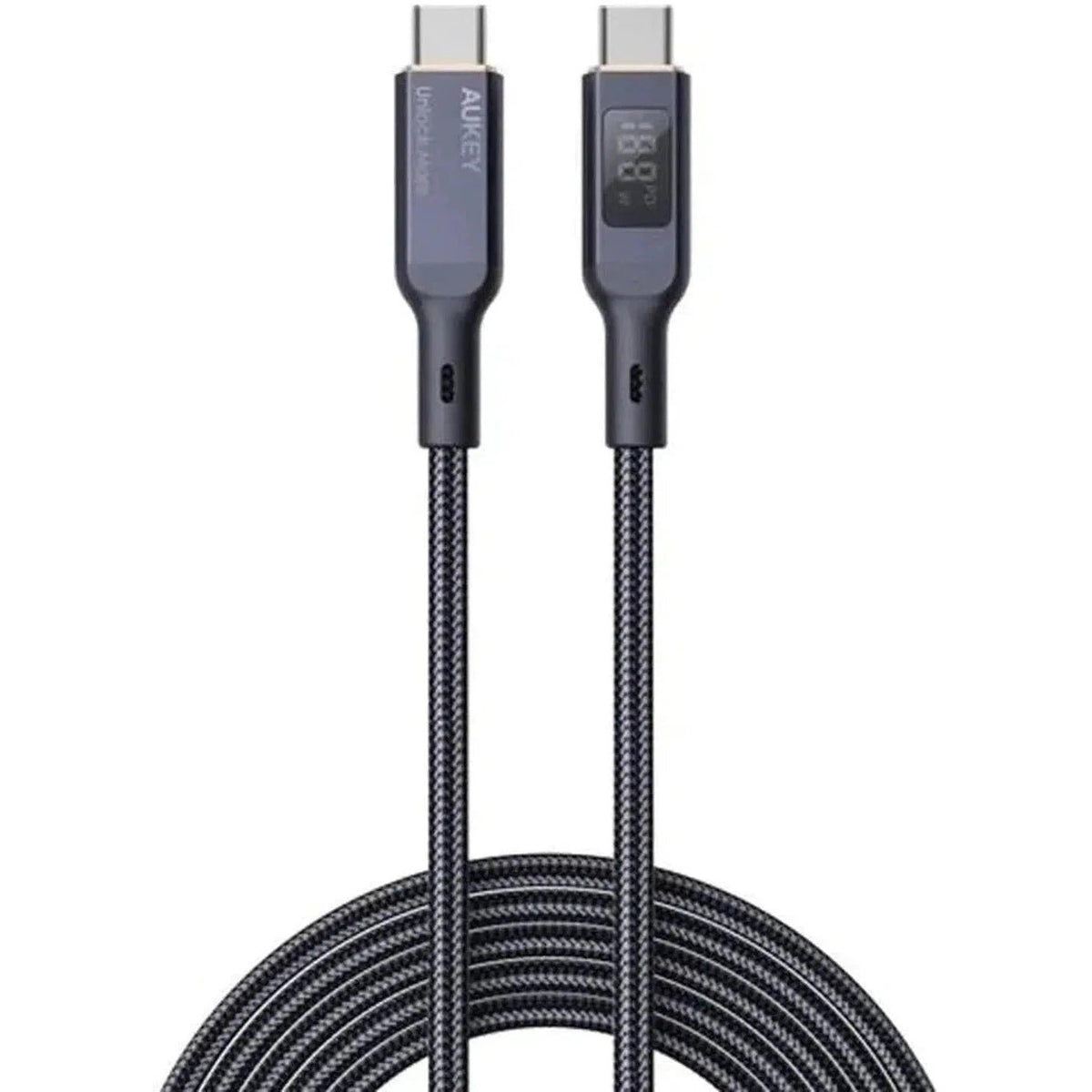Aukey Nylon Braided Usb C To Usb C Cable With Lcd Display - Black ColorWaves