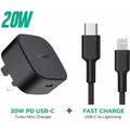 Aukey Pa-Y25 Cb-Cl1 : 20W Adapter With 0.9Mtrs Usb-C To Lightning Cable - Black ColorWaves