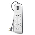 Belkin 6 Way Surge Protection Strip - 2M With 2 X 2.4Amp Usb Charging Power Extension - White ColorWaves