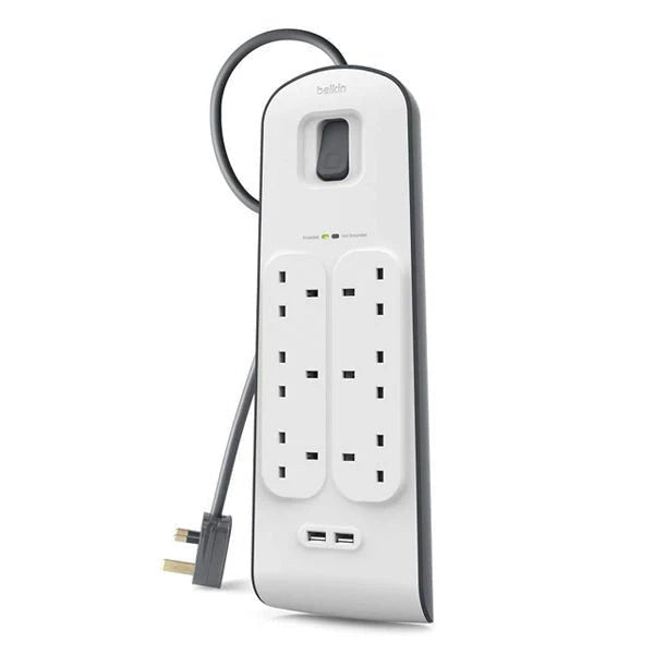 Belkin 6 Way Surge Protection Strip - 2M With 2 X 2.4Amp Usb Charging Power Extension - White ColorWaves