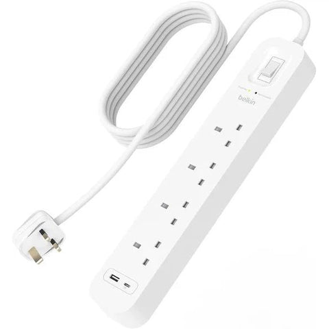 Belkin Surge Protector 4 Outlet/18W USB-A/USB-C/2Mtr- SRB001AR2M ColorWaves