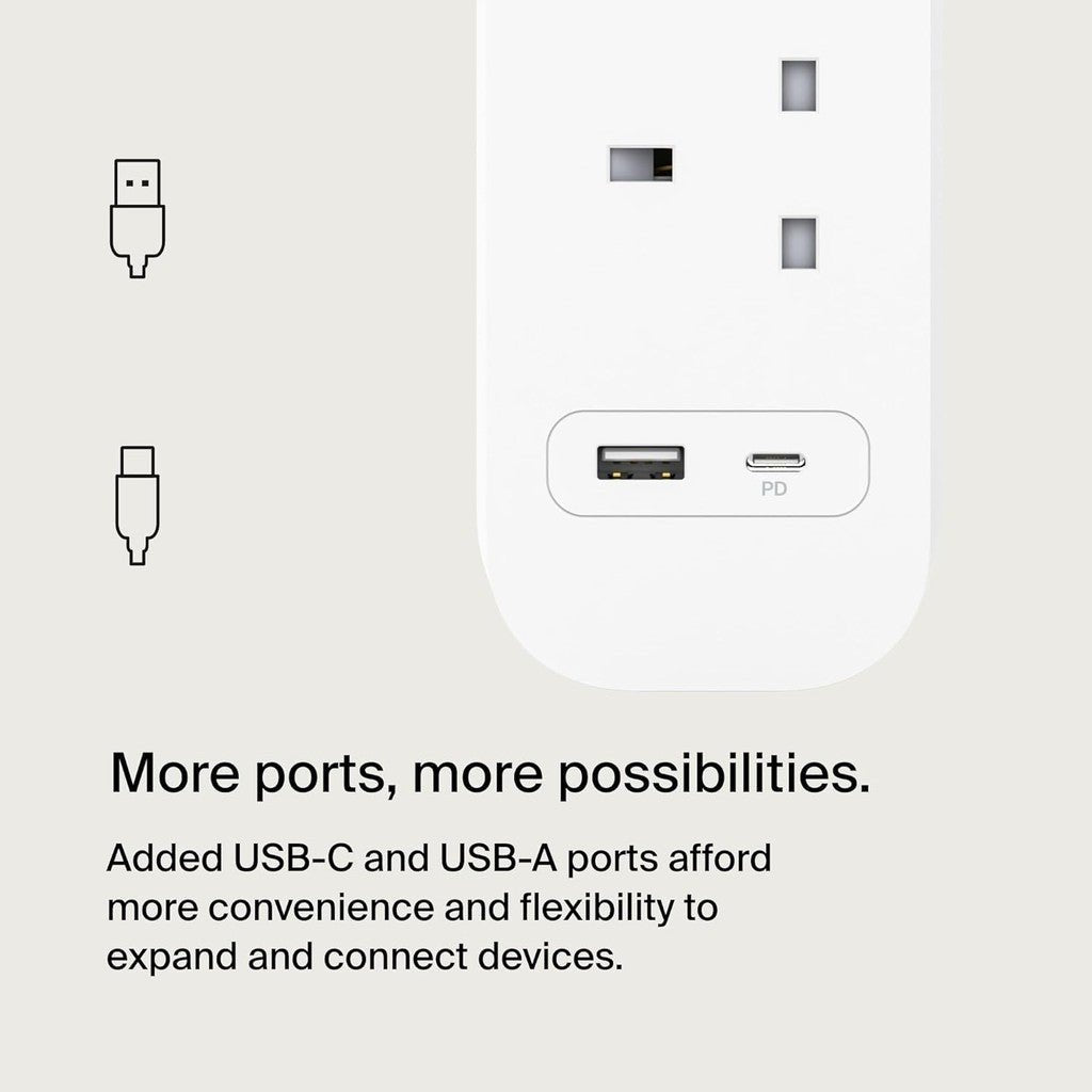 Belkin Surge Protector 4 Outlet/18W USB-A/USB-C/2Mtr- SRB001AR2M ColorWaves