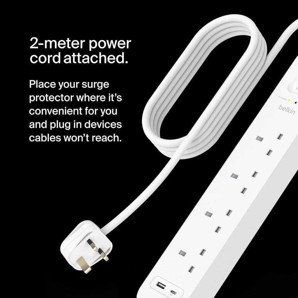 Belkin Surge Protector 4 Outlet/18W USB-A/USB-C/2Mtr- SRB001AR2M ColorWaves