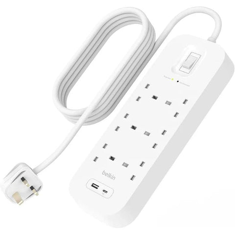 Belkin Surge Protector 6 Outlet/18W USB-A/USB-C/2Mtr-SRB002AR2M ColorWaves