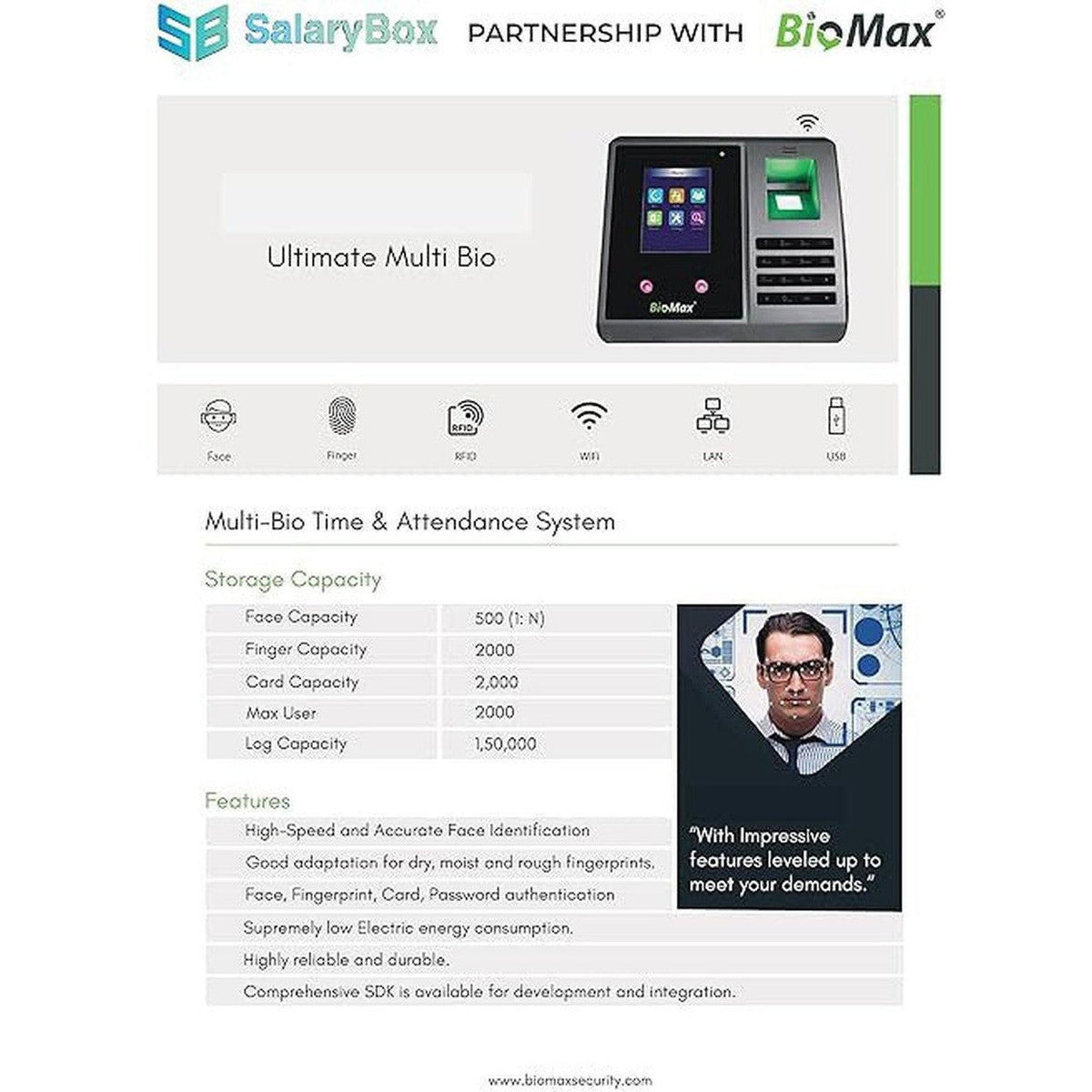 Biomax N-Bm60W Pro (Face Based Attendance Machine With Inbuilt Wifi) ColorWaves