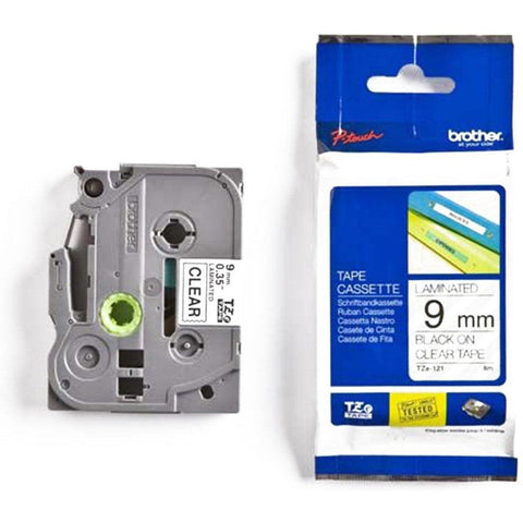 Brother Genuine TZe-121 Labelling Tape Cassette – Black on Clear, 9mm wide Brother
