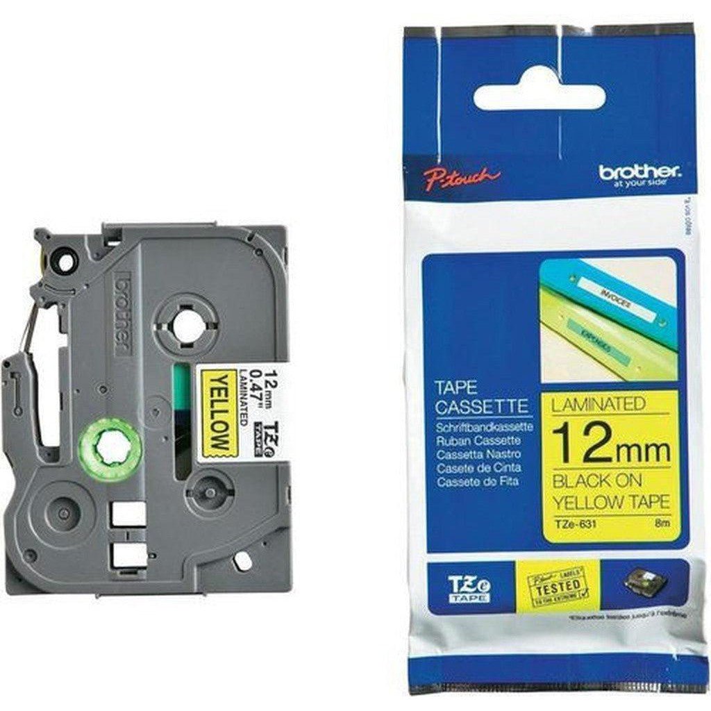 Brother Genuine TZe-631 Labelling Tape – Black on Yellow, 12mm wide Brother