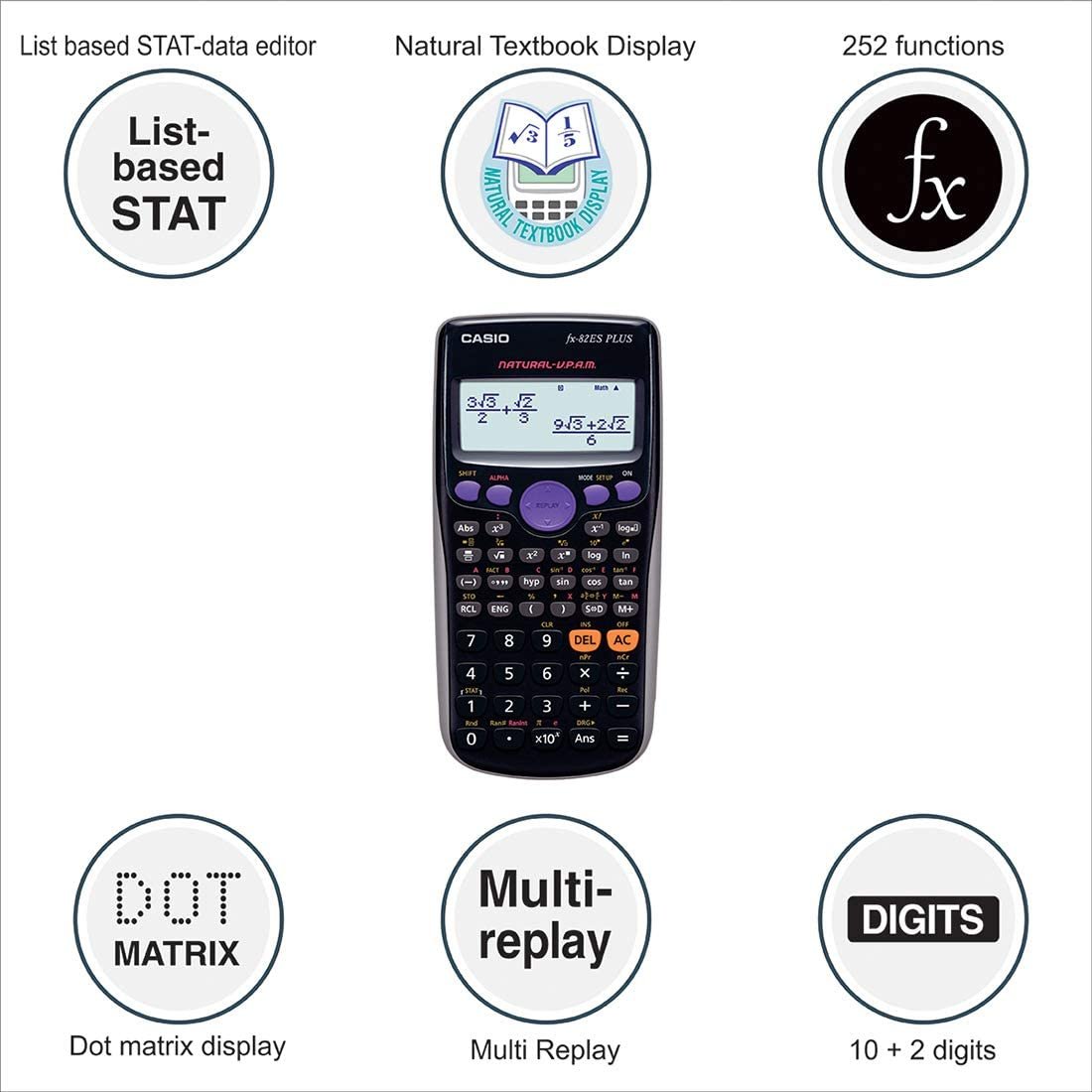 Casio Fx82Es Plus Black Display Scientific Calculator With 252 Functions Casio
