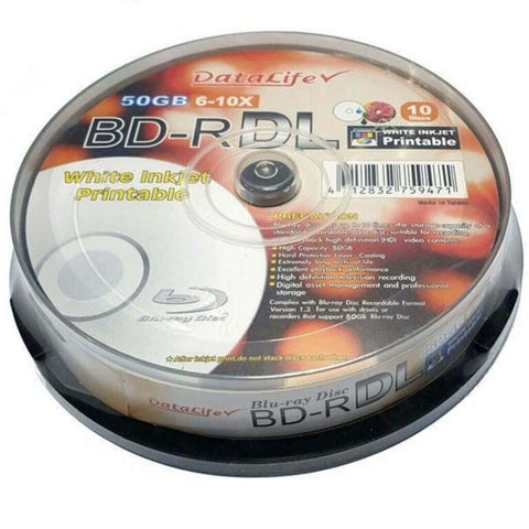 DataLife 50GB 6-10X BD-R DL Blu-ray Recordable Media Disc 10 Pack Datalife