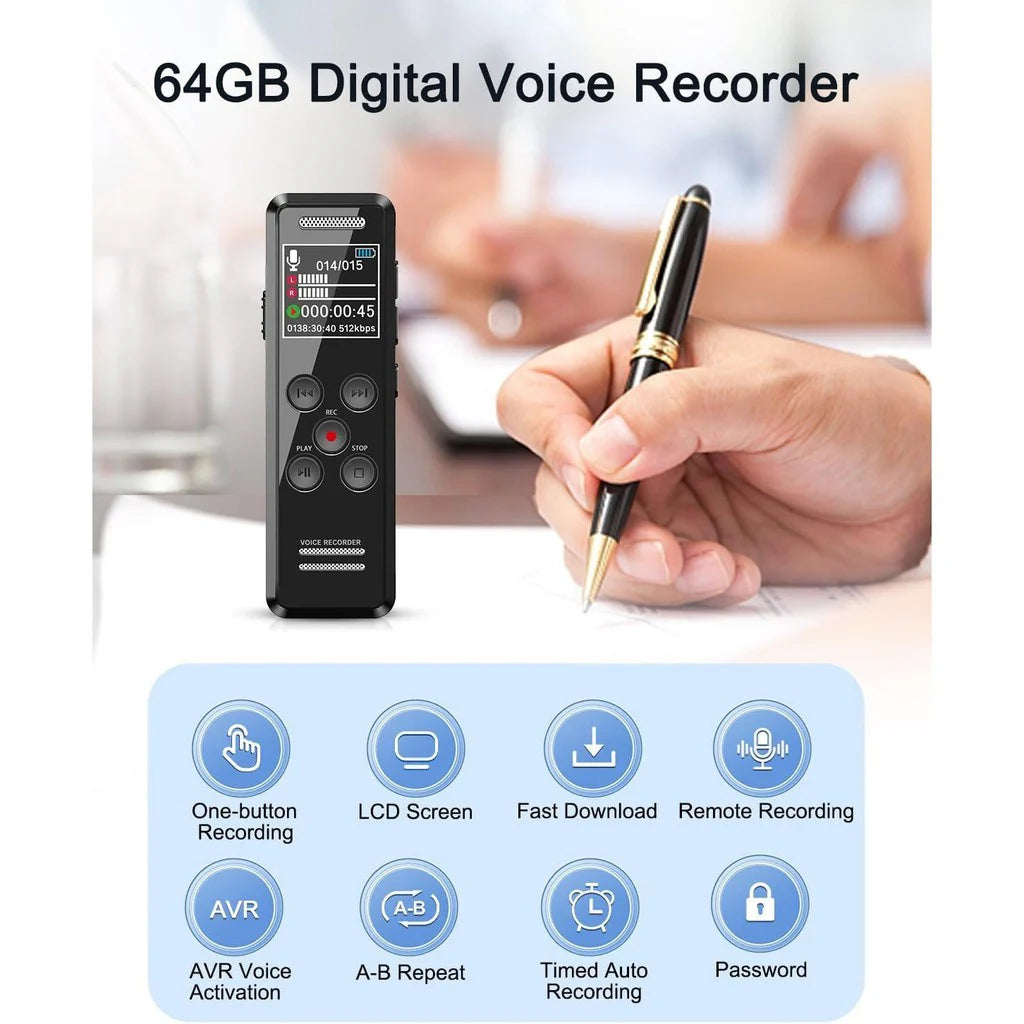 Digital Voice Recorder with Playback, 64GB | Audio Recorder for Lectures Meetings, MP3 Player ColorWaves