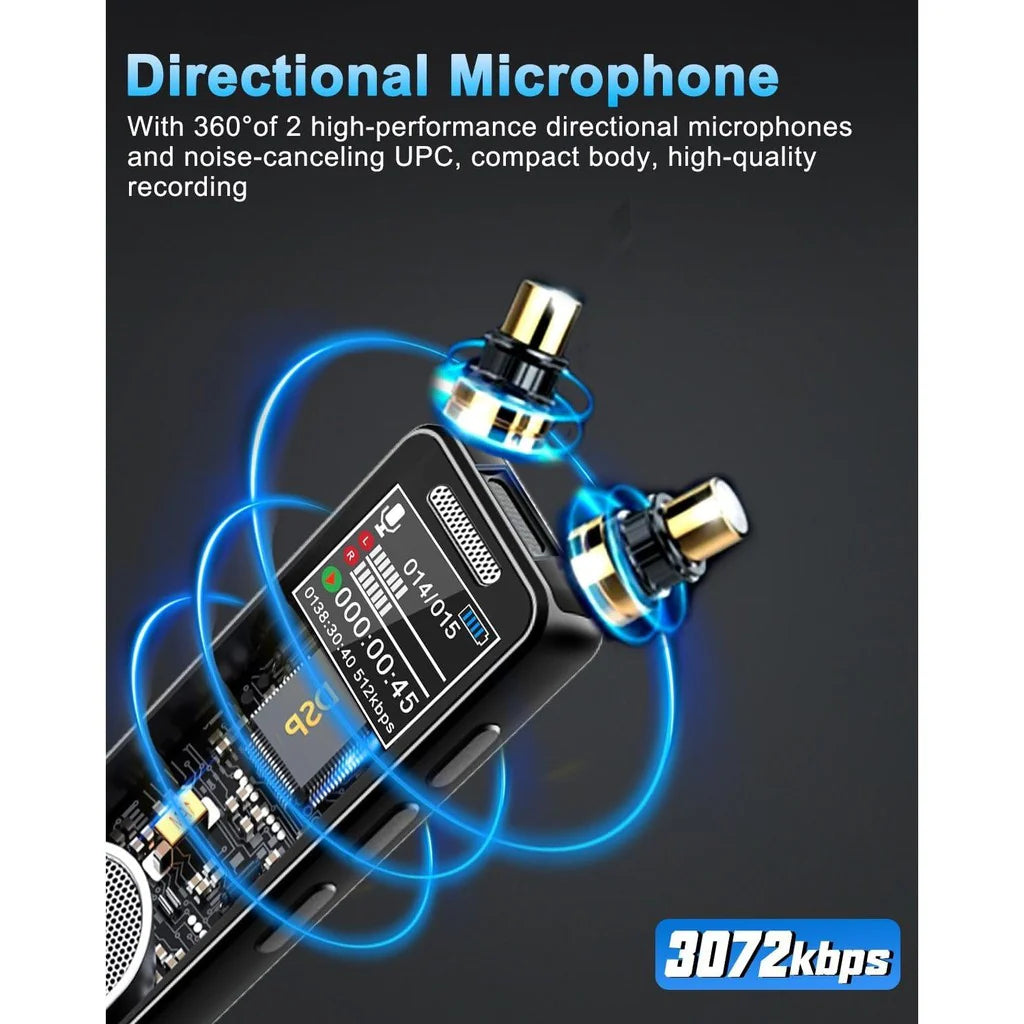 Digital Voice Recorder with Playback, 64GB | Audio Recorder for Lectures Meetings, MP3 Player ColorWaves