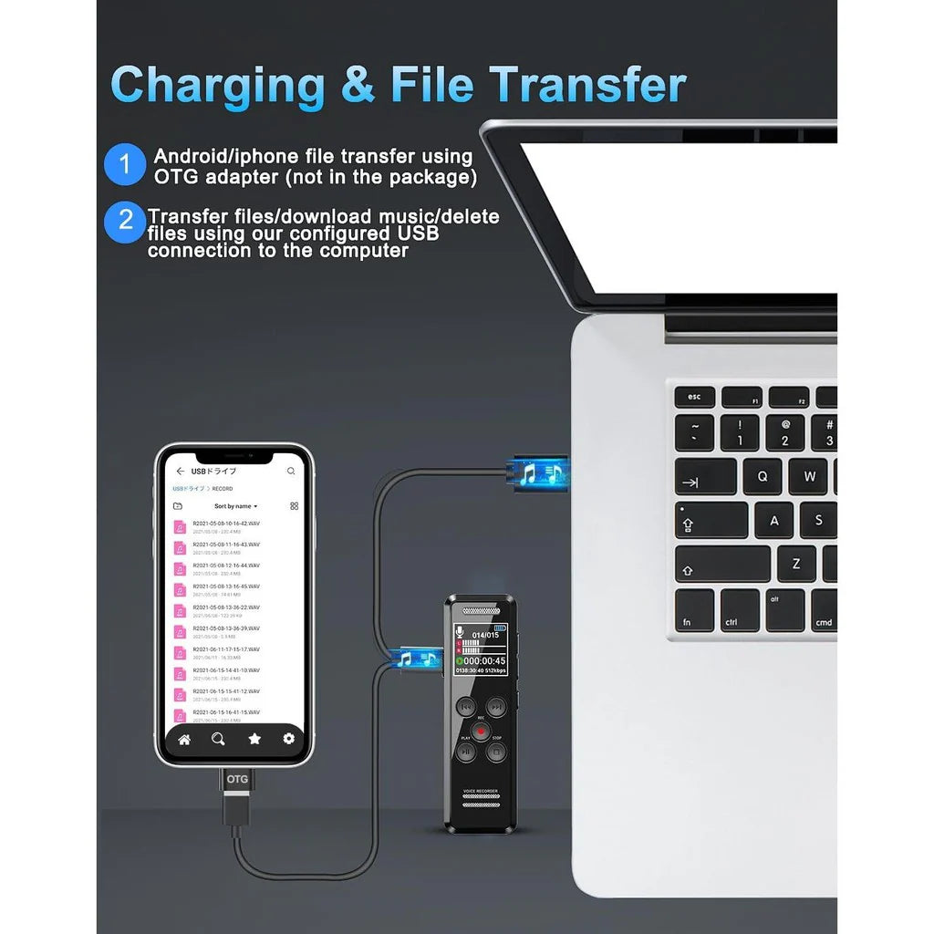 Digital Voice Recorder with Playback, 64GB | Audio Recorder for Lectures Meetings, MP3 Player ColorWaves