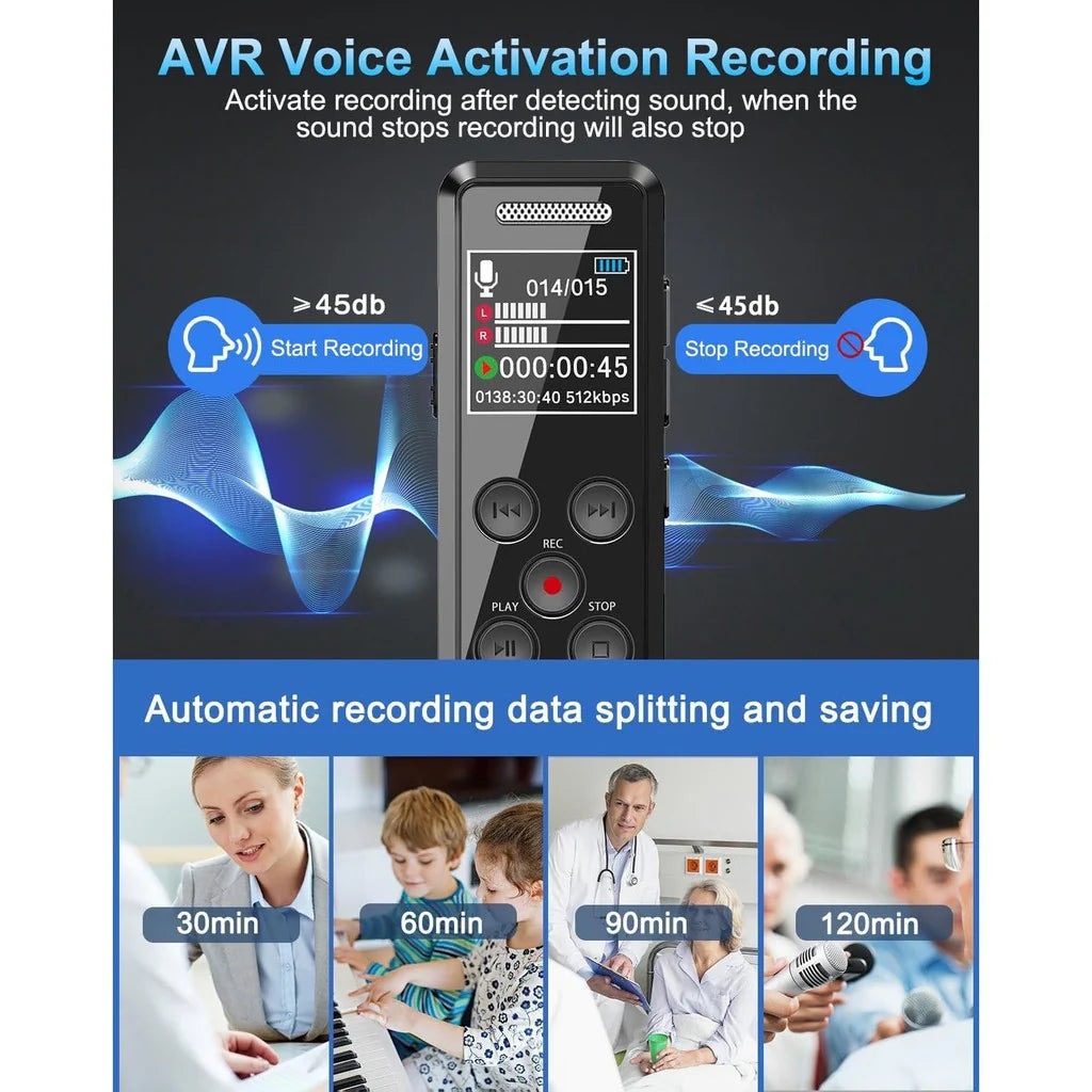 Digital Voice Recorder with Playback, 64GB | Audio Recorder for Lectures Meetings, MP3 Player ColorWaves
