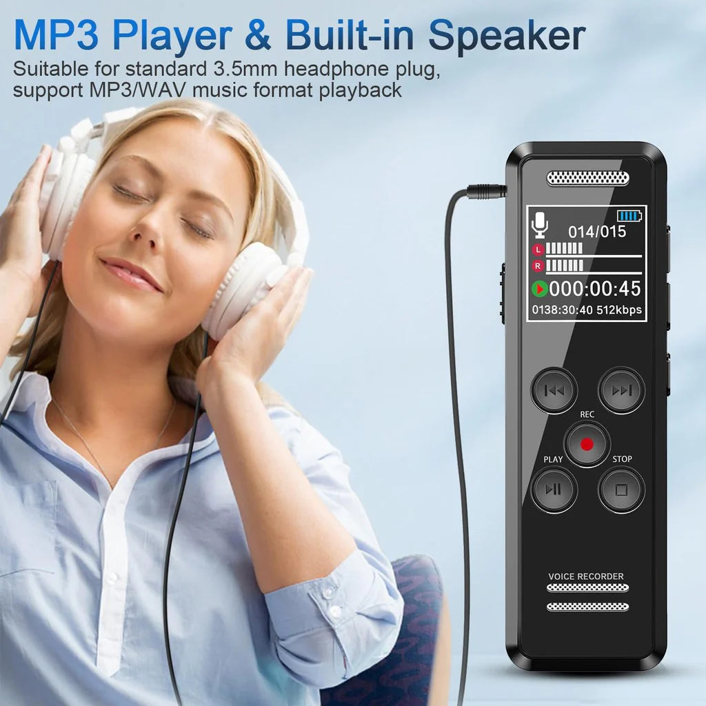 Digital Voice Recorder with Playback, 64GB | Audio Recorder for Lectures Meetings, MP3 Player ColorWaves