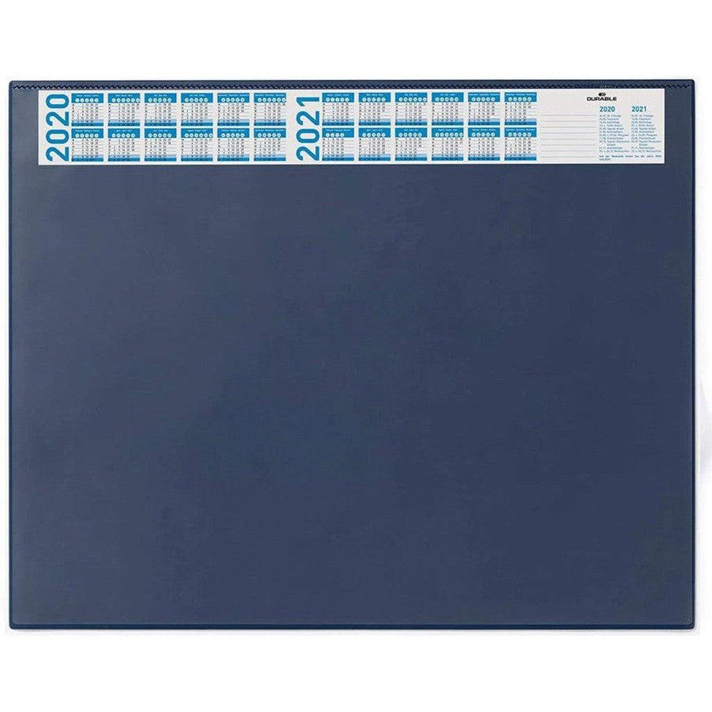 Durable 7204 07 Desk Mat With Transparent Overlay And Calendar 650 X 520 Mm Dark Blue ColorWaves