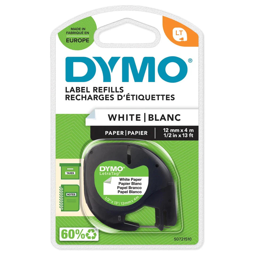 Dymo S0721510 Label Printer Tape Letratag Adhesive Black on White 4 m ColorWaves