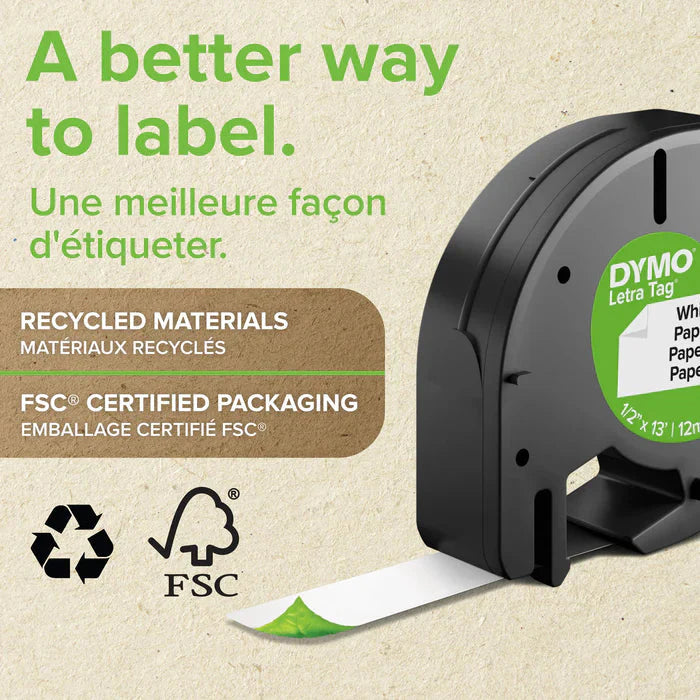 Dymo S0721510 Label Printer Tape Letratag Adhesive Black on White 4 m ColorWaves
