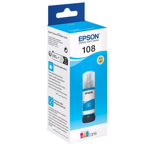 Epson 108 Cyan Ink Bottle – 7200 Pages/ 70 ml/ Cyan Color/ Ink Bottle Epson