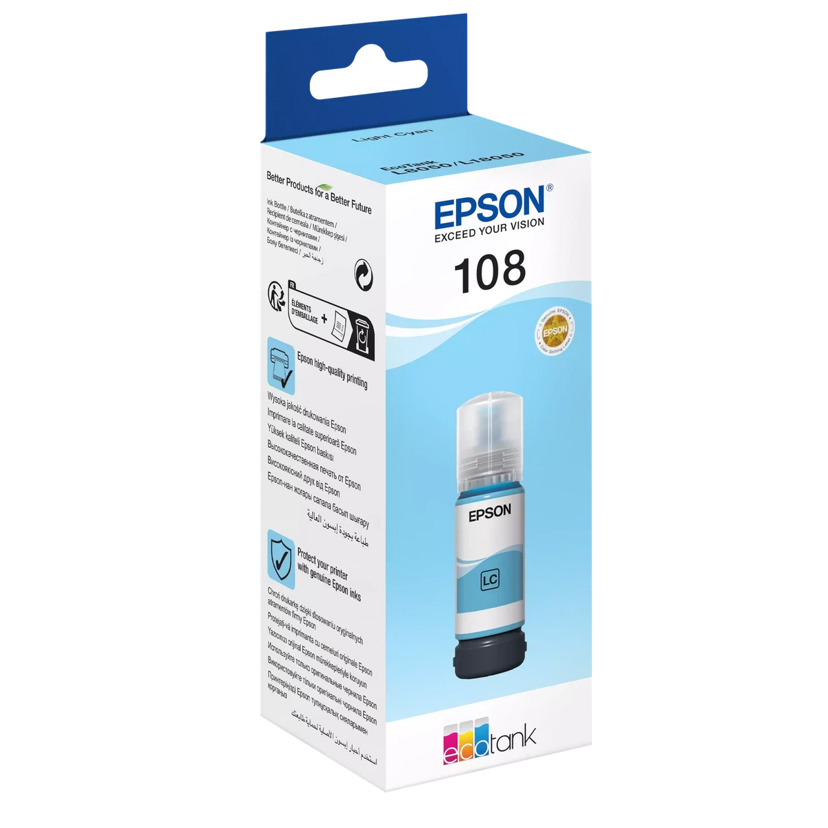 Epson 108 Light Cyan Ink Bottle – 7200 Pages/ 70 ml/ Light Cyan Color/ Ink Bottle Epson