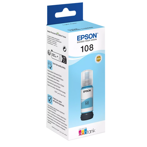 Epson 108 Light Cyan Ink Bottle – 7200 Pages/ 70 ml/ Light Cyan Color/ Ink Bottle Epson