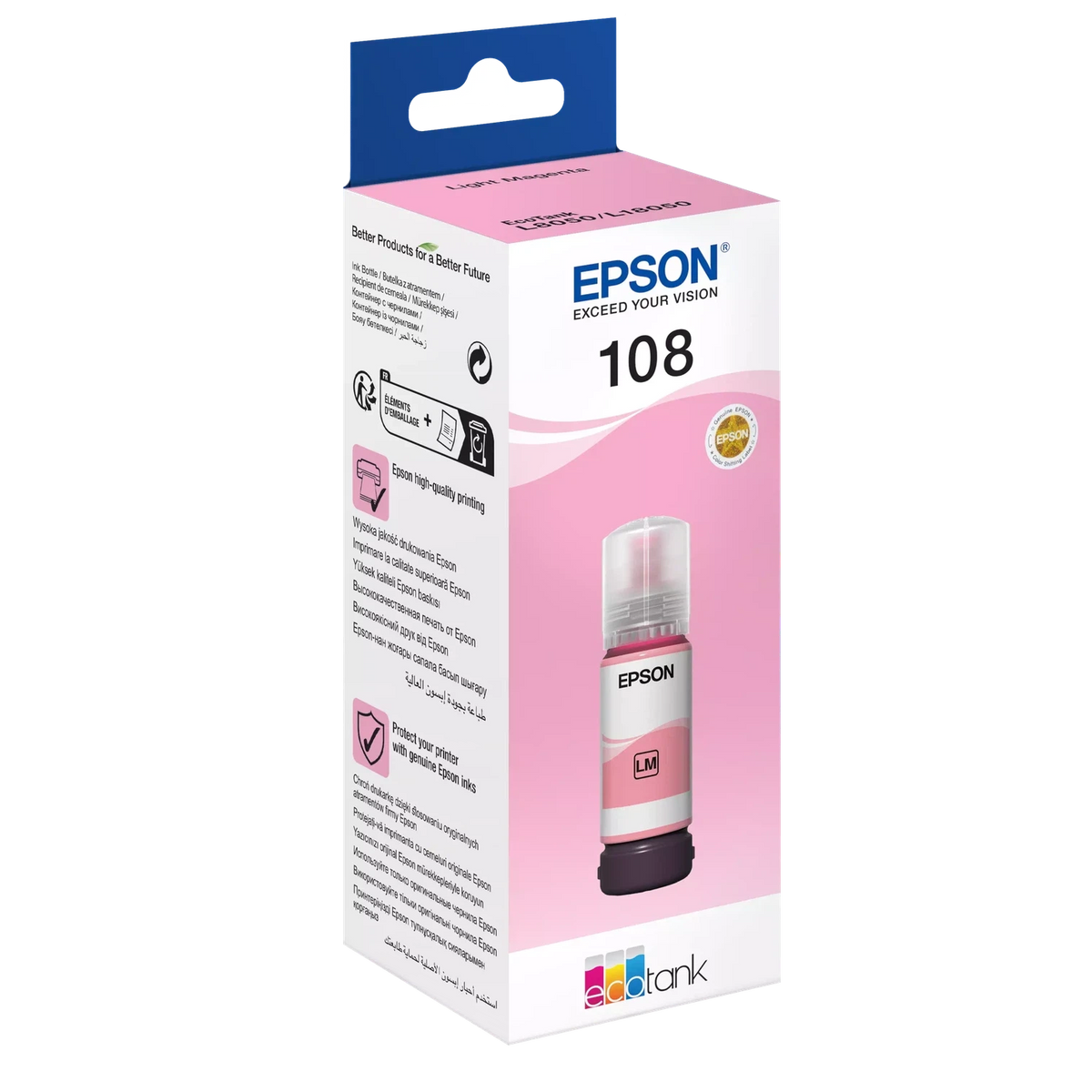 Epson 108 Light Magenta Ink Bottle – 7200 Pages/ 70 ml/ Light Magenta Color/ Ink Bottle Epson
