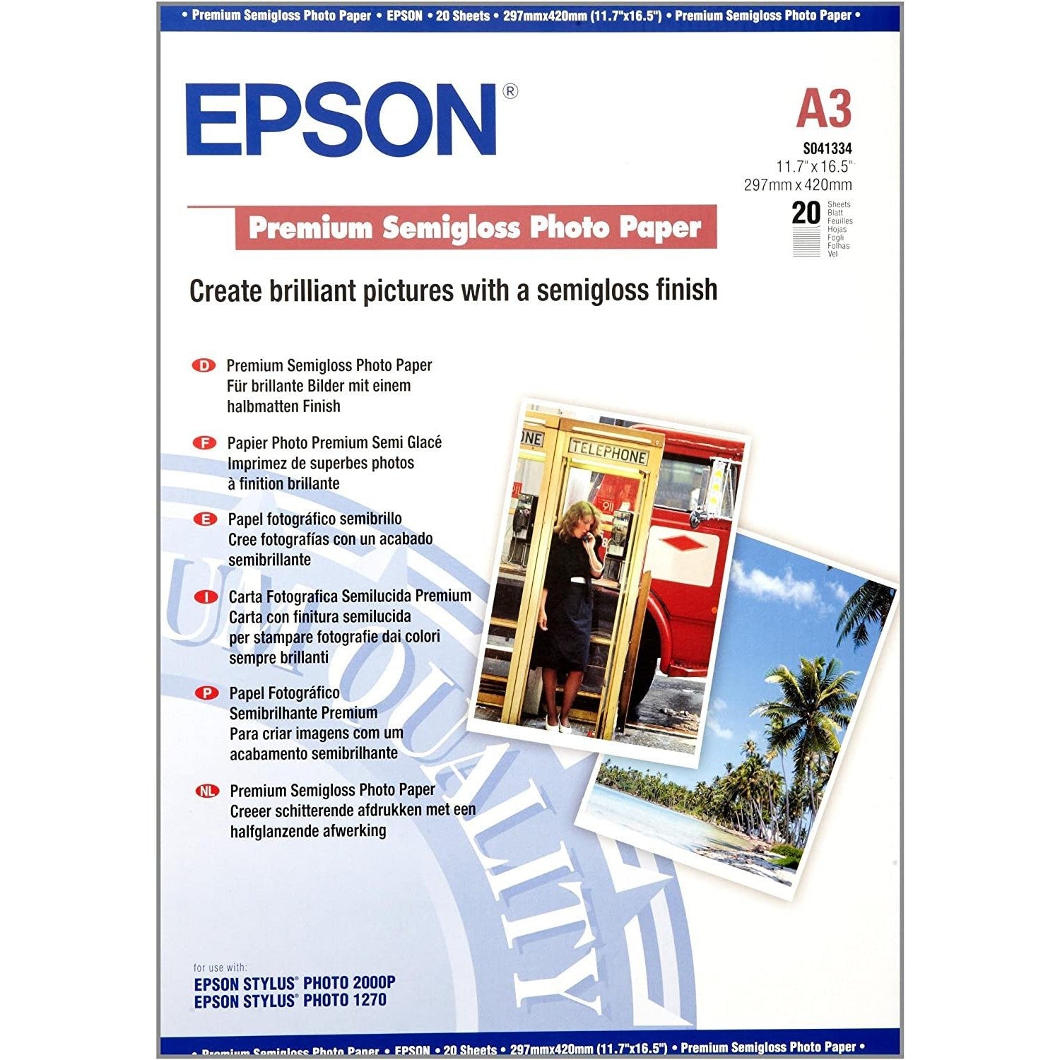 Epson Premium Semi-Gloss Photo Paper A3 20 Sheets Epson