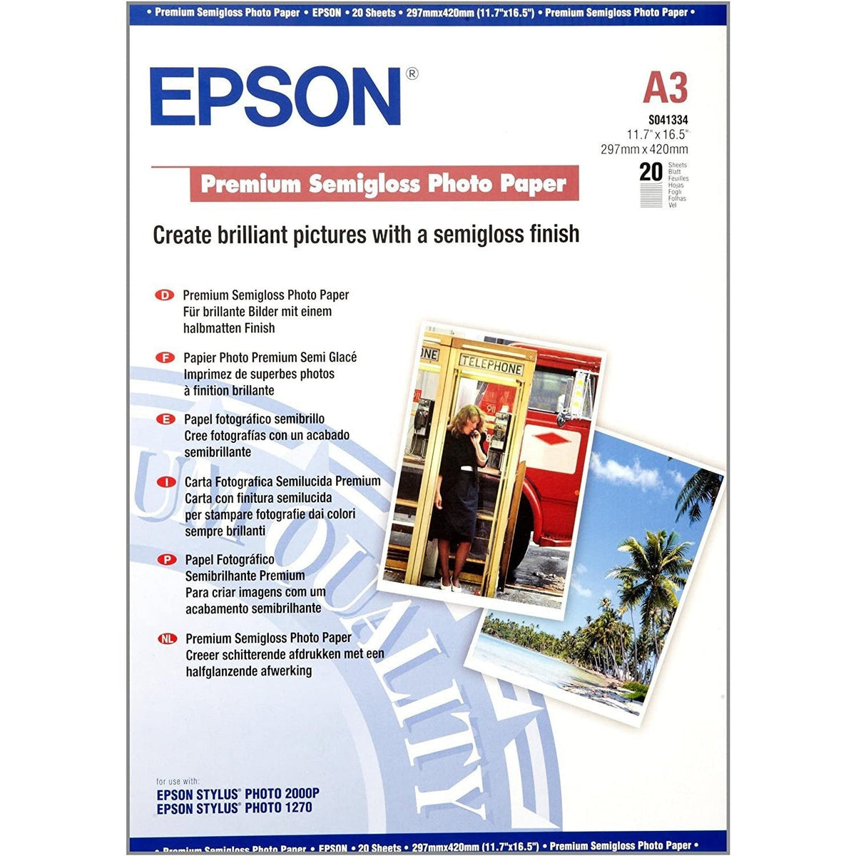 Epson Premium Semi-Gloss Photo Paper A3 20 Sheets Epson