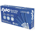 Expo Vis-A-Vis Wet Erase Markers, Fine Point, Blue, 12 Count ColorWaves
