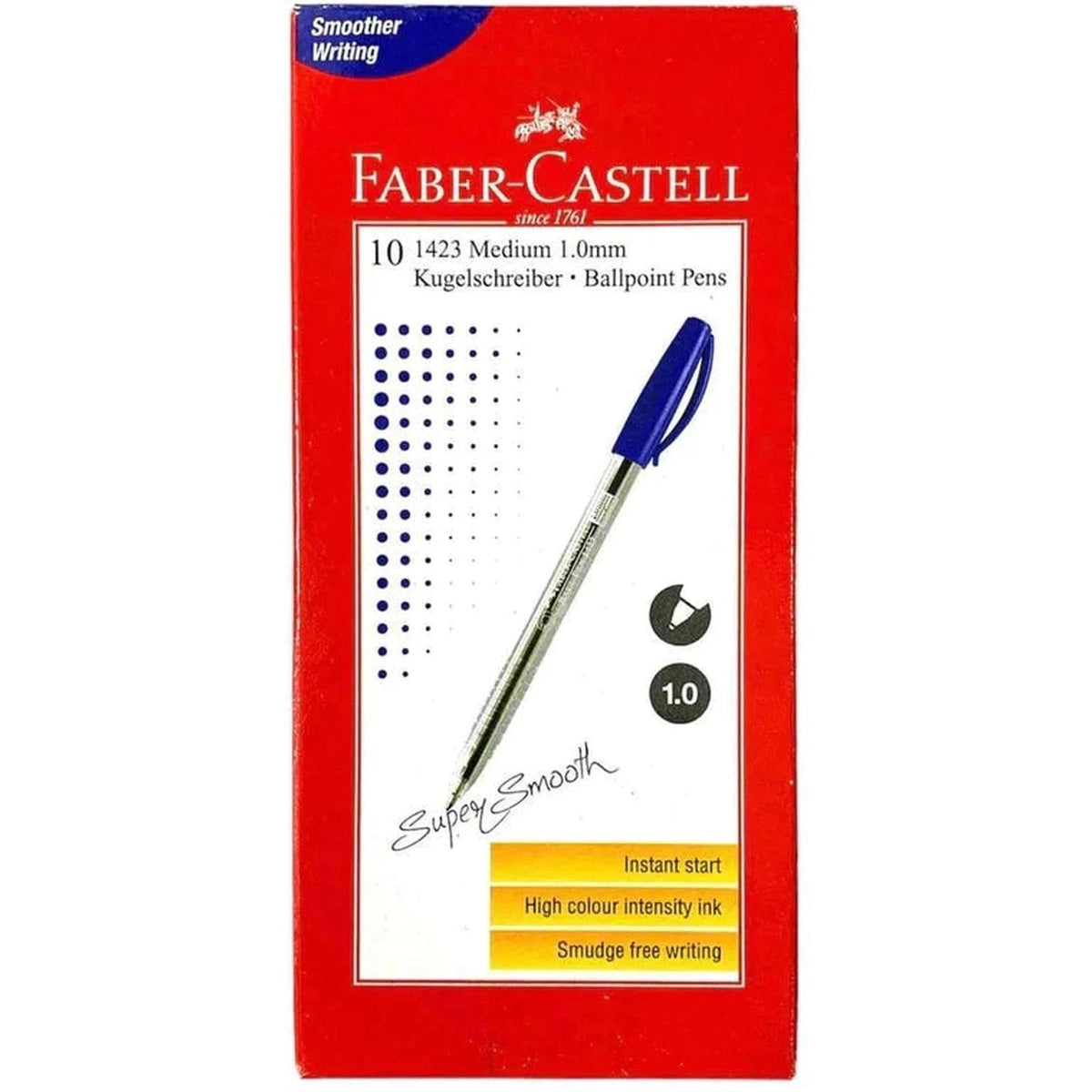 Faber Castell 1423 Medium 1.0 Mm Ballpoint 10 Blue Pens ColorWaves