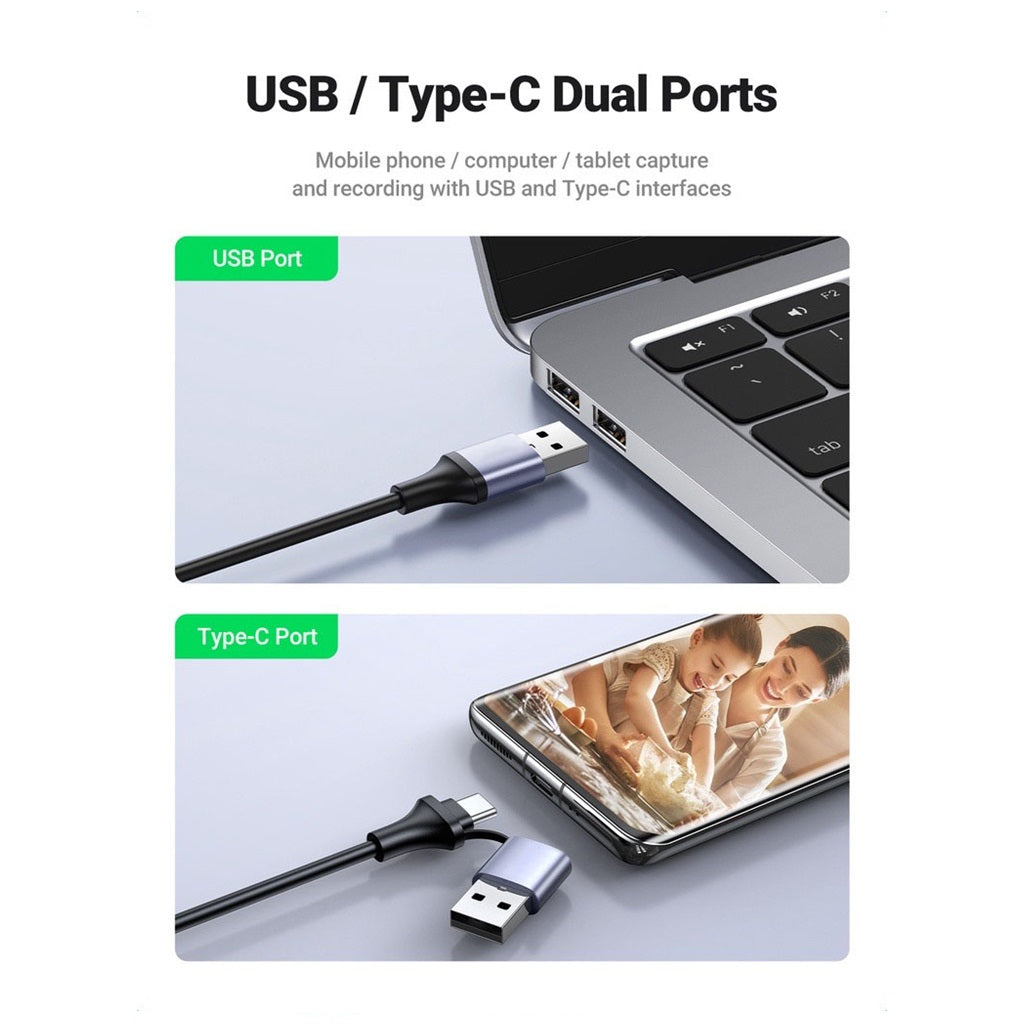 Jasoz G158 Video Capture Card USB-A/USB-C to HDMI Dual Port FHD Video Grabber Adapter Jasoz