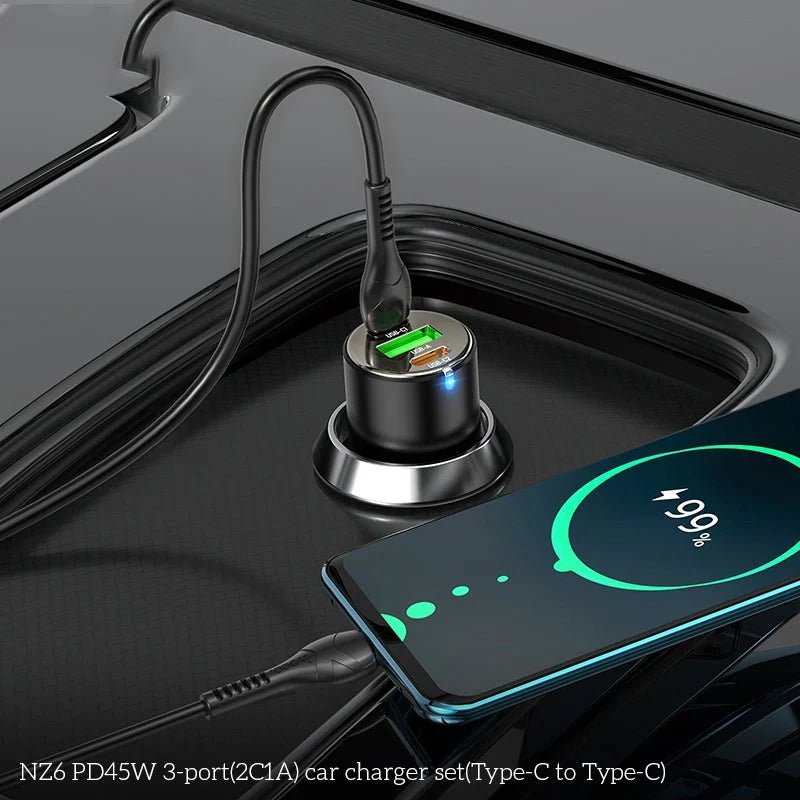 HOCO NZ6 Car Charger - 45W / USB-C / Lightning / Black Hoco