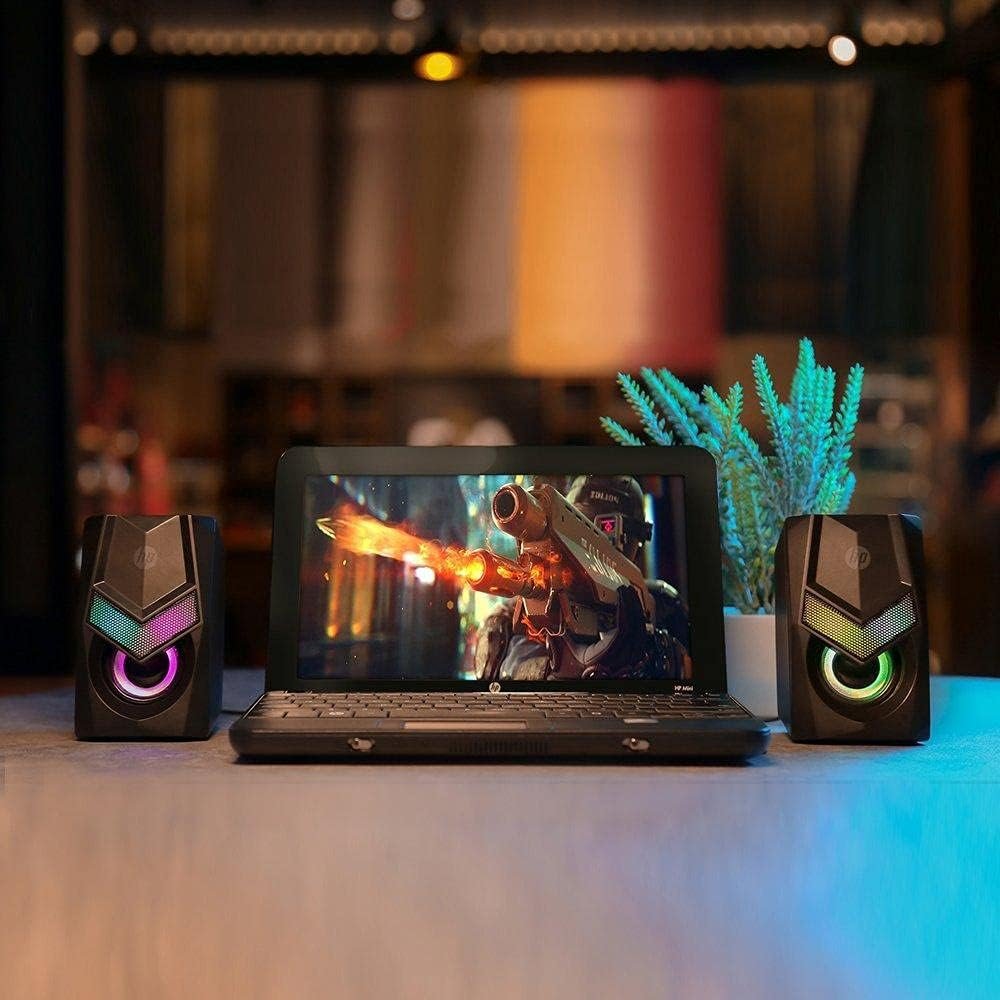 HP USB Speaker DHE-6000 RGB LED Lighting Stereo Volume control HP