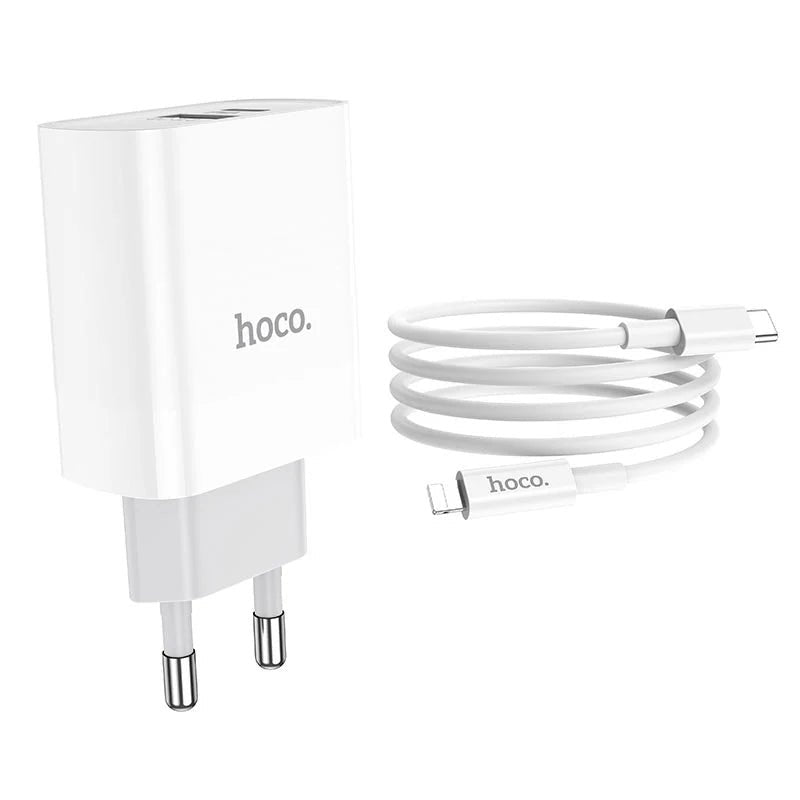 Hoco Fast Charger Set with Cable - 20W / Type-C / Lightning / White Hoco