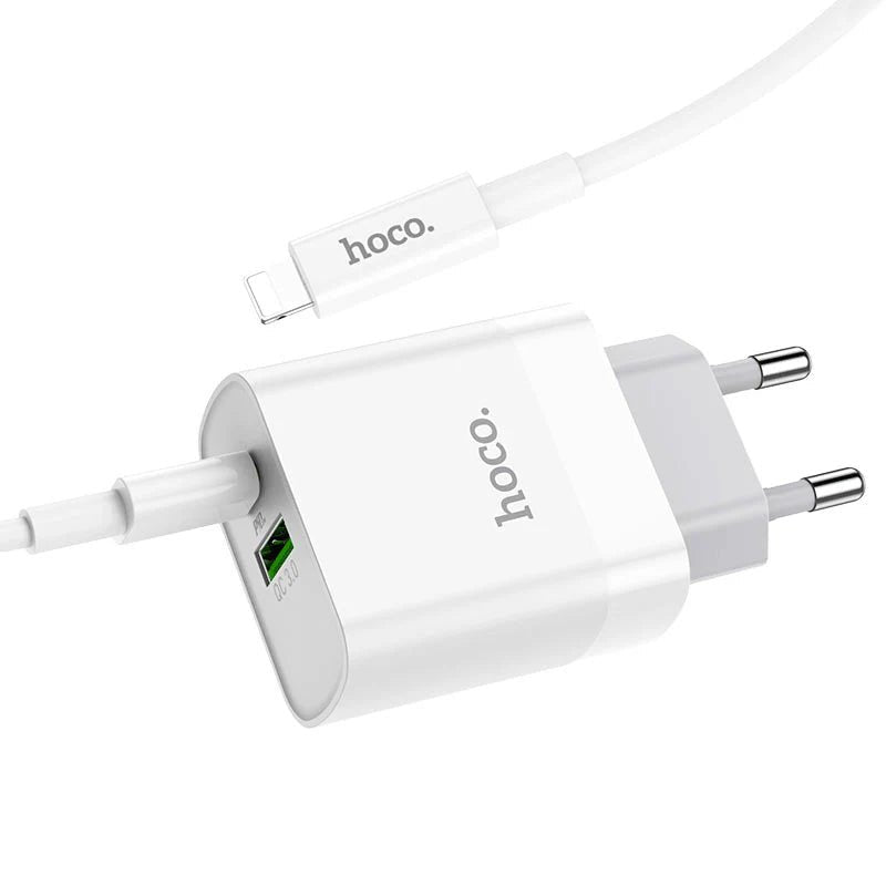 Hoco Fast Charger Set with Cable - 20W / Type-C / Lightning / White Hoco