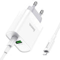 Hoco Fast Charger Set with Cable - 20W / Type-C / Lightning / White Hoco