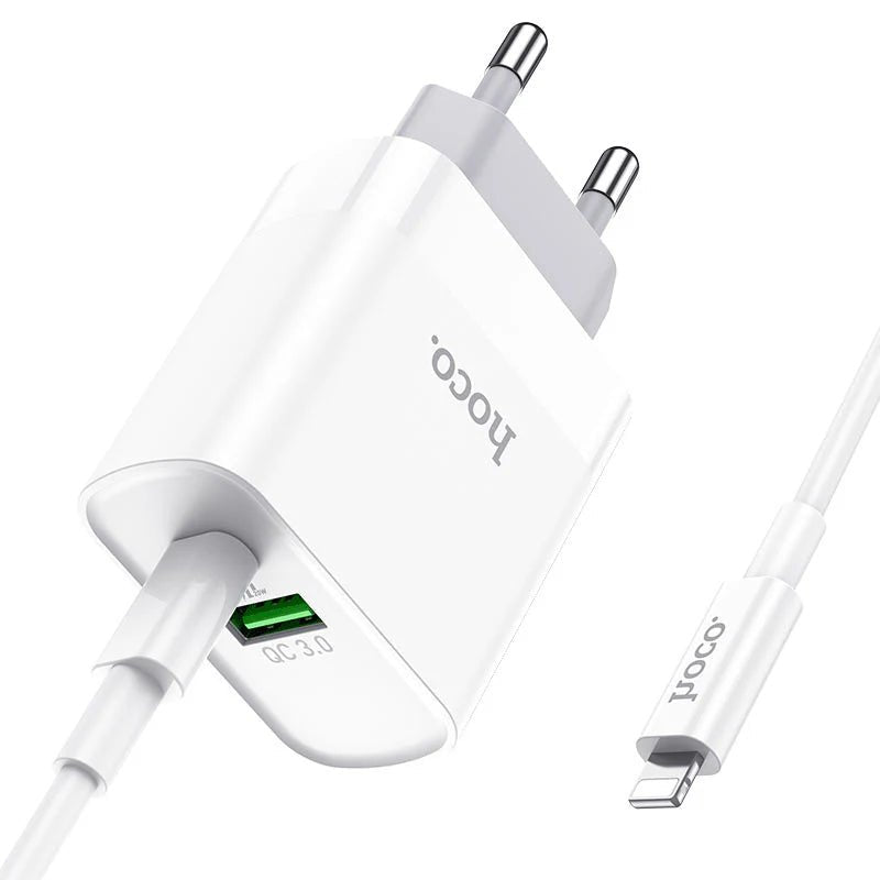Hoco Fast Charger Set with Cable - 20W / Type-C / Lightning / White Hoco