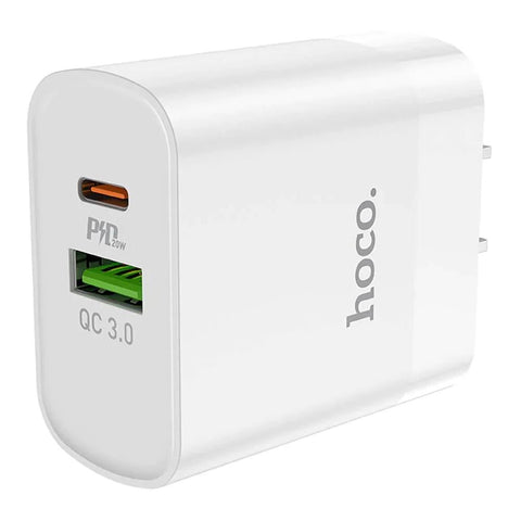 Hoco Fast Charger Set with Cable - 20W / Type-C / Lightning / White Hoco