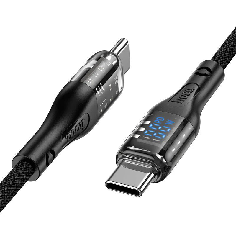 Hoco U115 Type C to Type C PD 100W Transparent Data Cable With Display - 1.2 Meter / Black Hoco