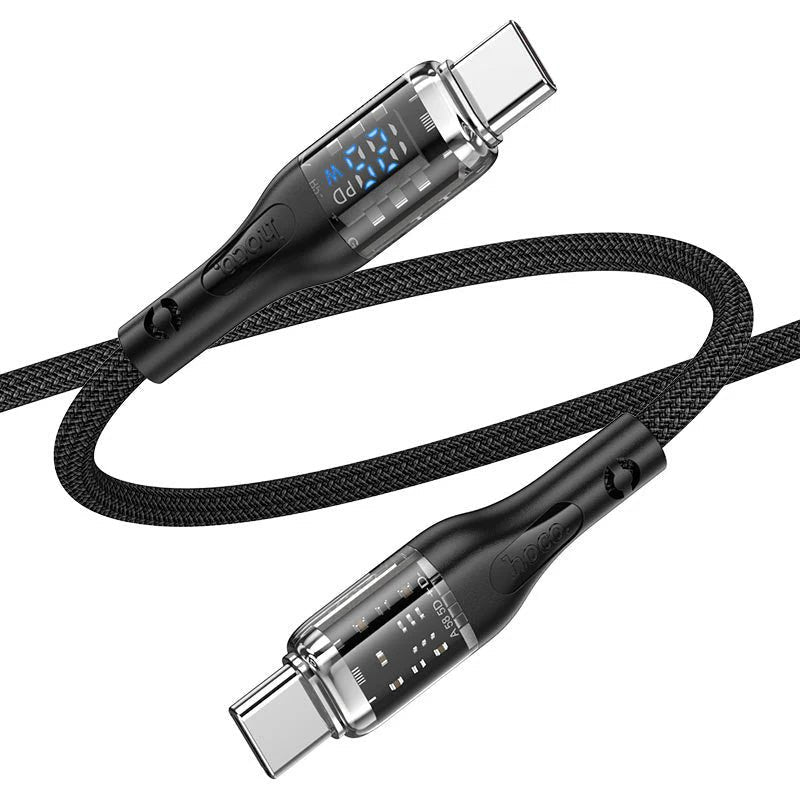 Hoco U115 Type C to Type C PD 100W Transparent Data Cable With Display - 1.2 Meter / Black Hoco