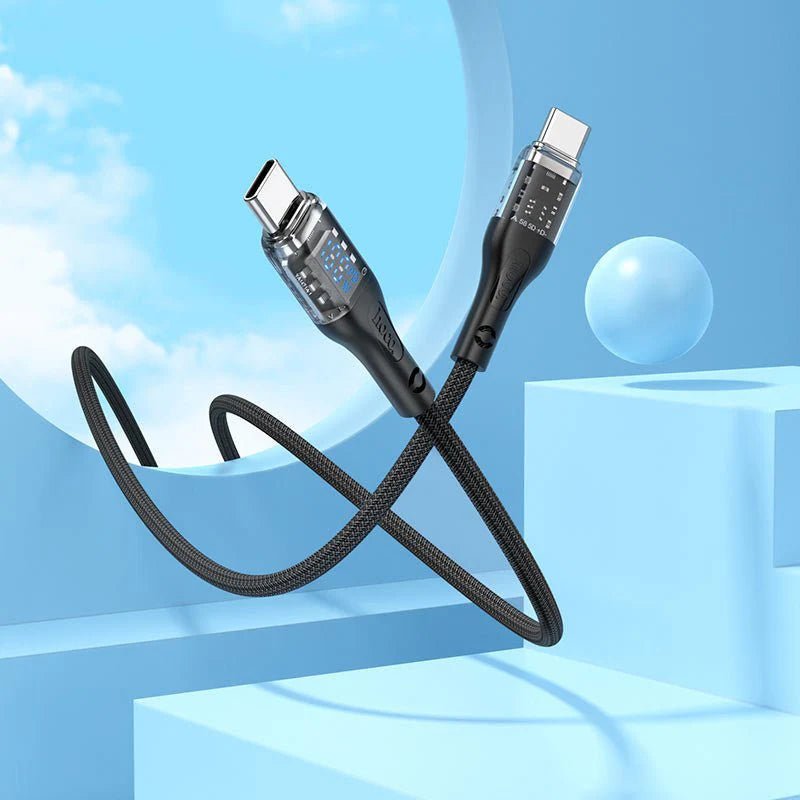 Hoco U115 Type C to Type C PD 100W Transparent Data Cable With Display - 1.2 Meter / Black Hoco